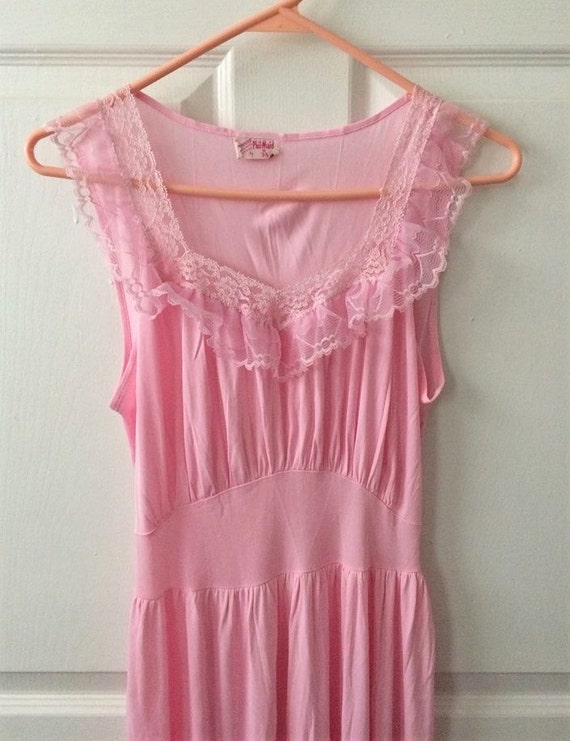 Items similar to Pink Nightgown Lace Gown Lingerie Vintage Sheer 34 S ...