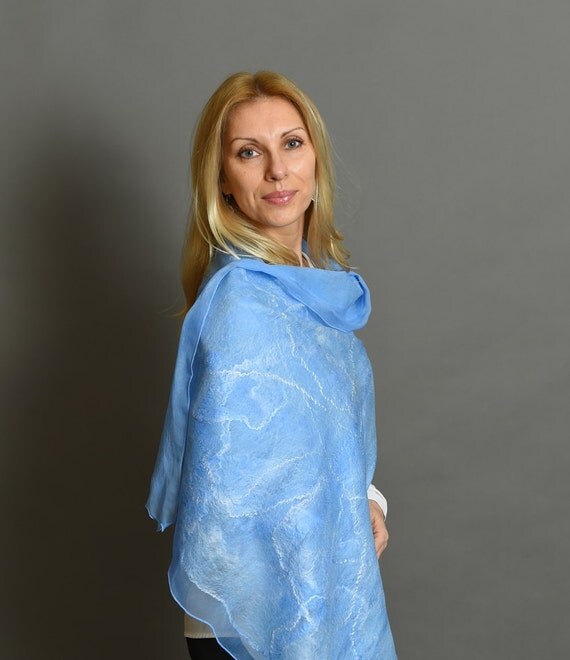 Blue scarf | felted scarf | felted wool scarf | nuno felted shawl | felted shawl | blue felt scarf | nuno scarf
