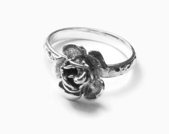 Sterling silver rose ring, Flower ring