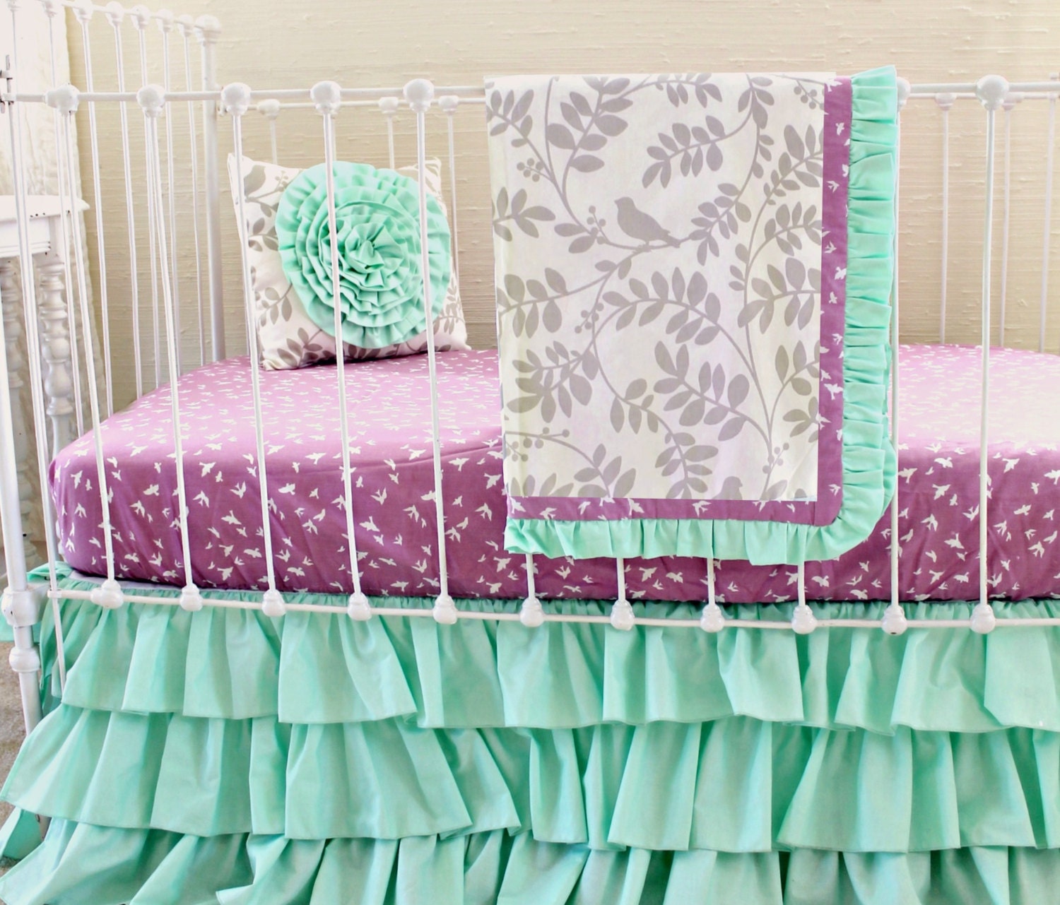 Mint Green Baby Girl bedding purple and mint by LottieDaBaby