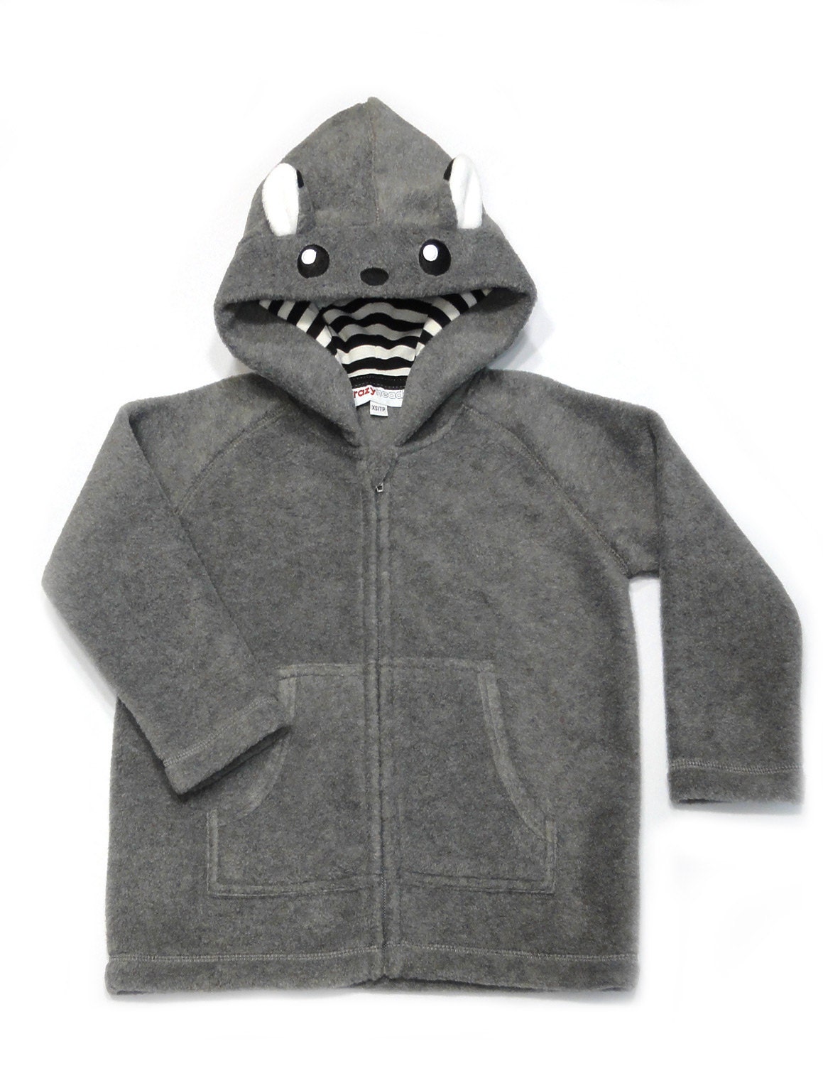 Kids Grey Fox ear zip up hoodie by crazyheads/Boys and Girls