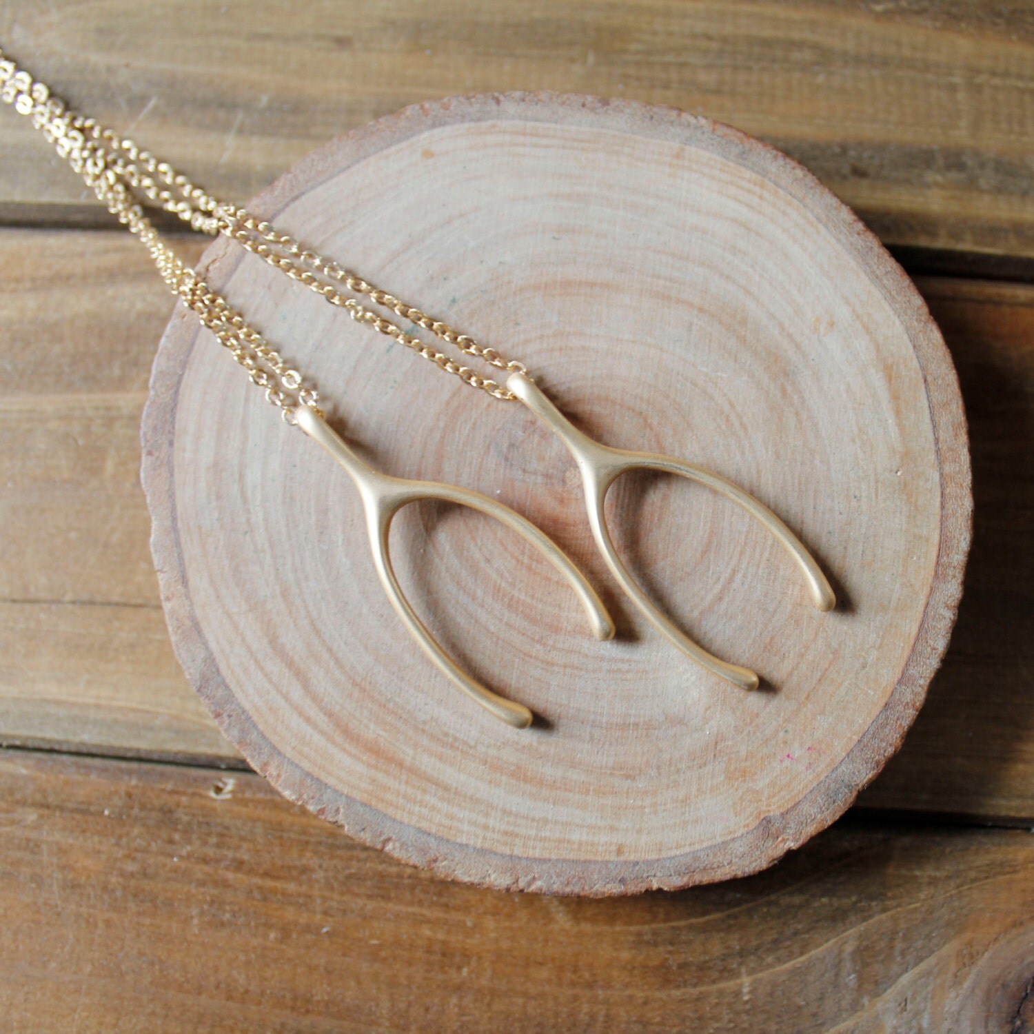 Gold Matte Wishbone Necklace/ Wishbone Good Luck Pendant/