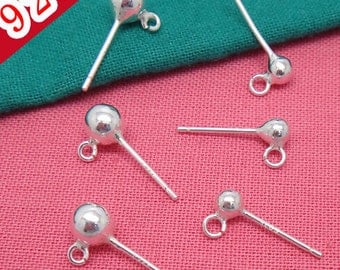 925 Sterling Silver Stud Earrings Ball Post and Ring 3mm/ 4mm/ 5mm available, 10PCS or 100PCS as your choice- D603041