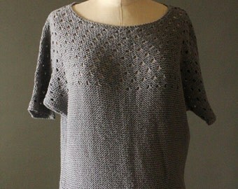 Vintage 80's Cotton Charcoal Grey Knit Dolman Three Quarter Sleeve Pullover Sweater by J.B. Britton, size S