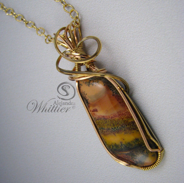 Yellow feather jasper wire wrapped pendant with by StoneDisegno