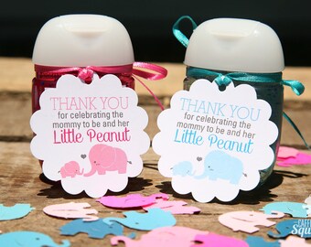 Thank You for Celebrating the Mommy to Be and Her Little Peanut Tags, Perfect for Baby Showers, Elephant, Pink, Blue, Favors, Gift, Treat