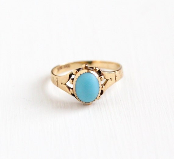 Sale Antique 10k Rose Gold Blue Turquoise Victorian Ring