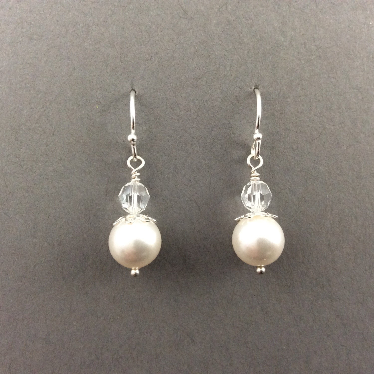 Pearl Earrings In Sterling Silver With White Swarovski By Casamoda