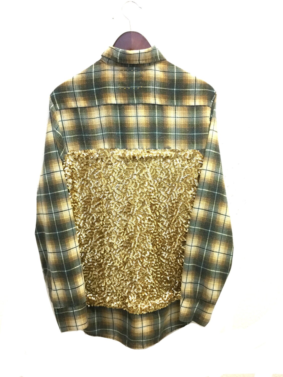 gold and black plaid flannel shirt