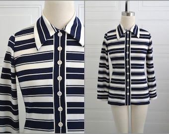 1970s Act III Navy and White Striped Shirt
