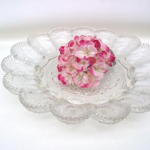 Vintage Sandwich Glass Egg Tray Deviled Egg Platter by WhimzyThyme
