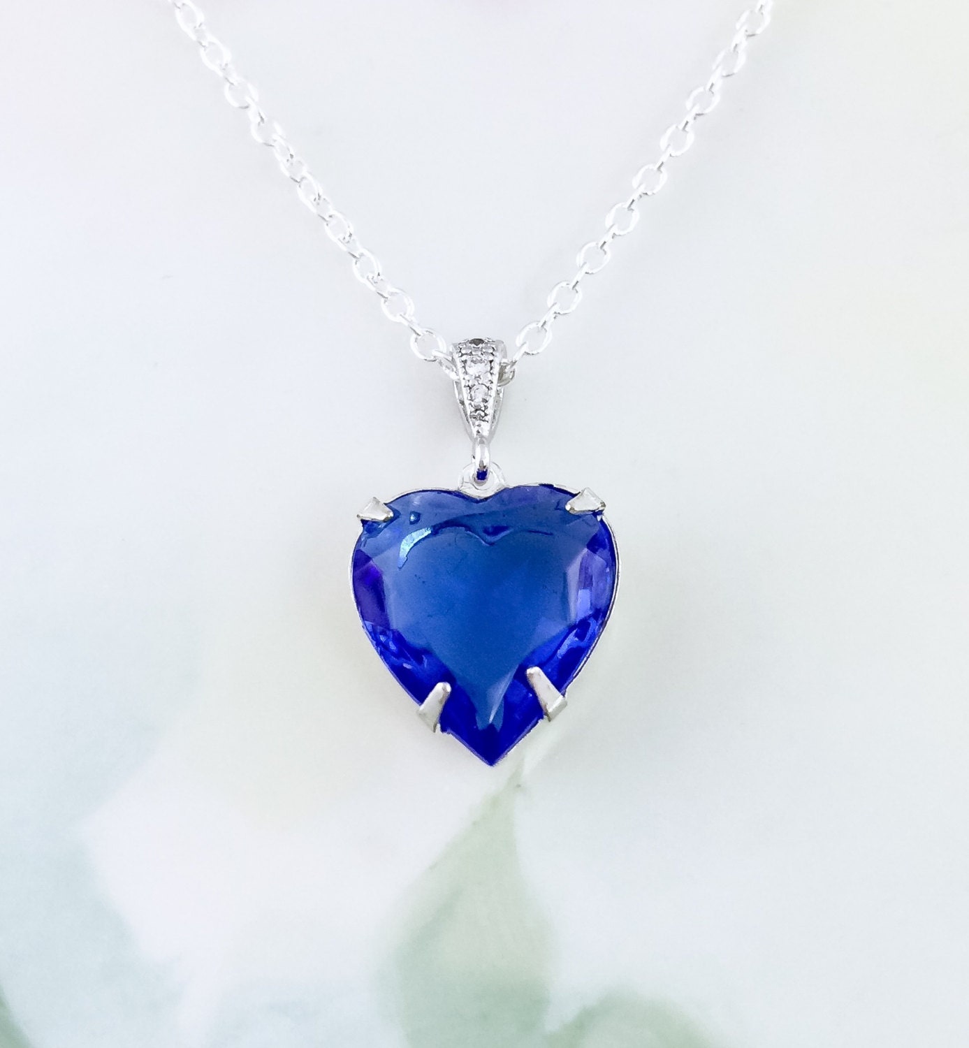 Heart Necklace Sapphire Blue Heart Necklace Vintage W German