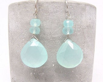 Aqua Chalcedony Earrings with Aqua Accents