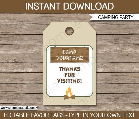 camping favor tags thank you tags birthday party favors