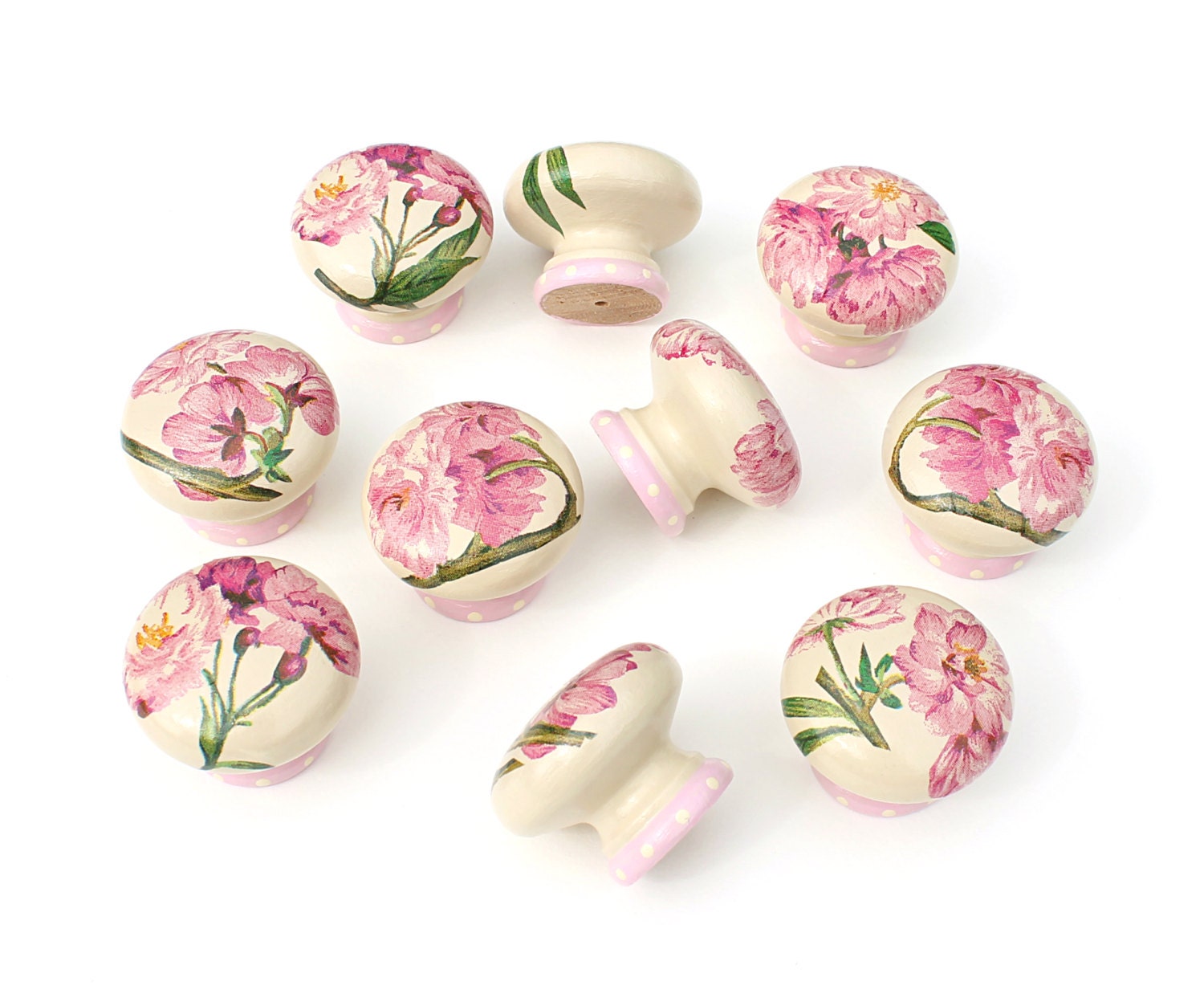 1 Single Door Knob Cherry Blossom Knobs Wooden Drawer Knob