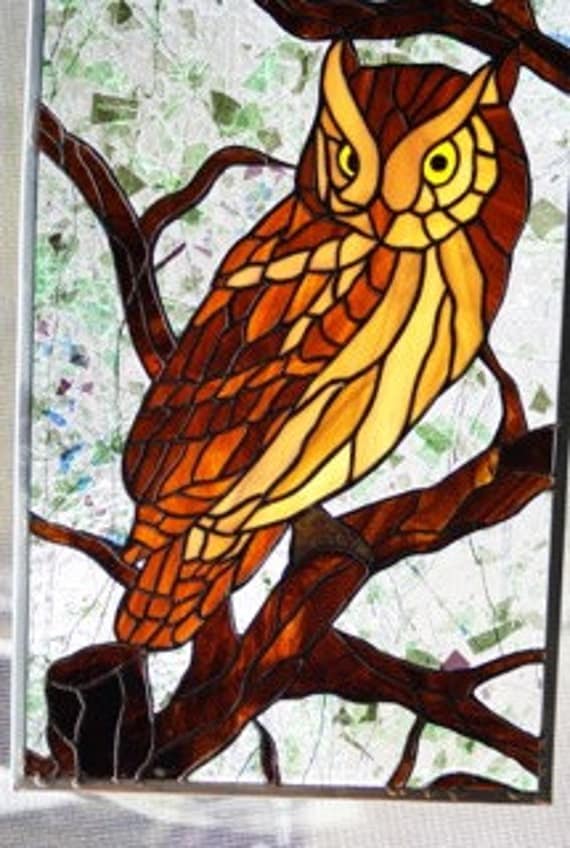 CUSTOM The Wise Owl Stained Glass Panel 20 X