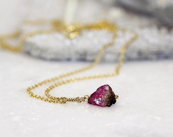 Watermelon Tourmaline Pendant - Raw Stone Necklace - October Birthstone Necklace - Raw Tourmaline Necklace - Tiny Stone Necklace