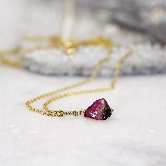 Watermelon Tourmaline Pendant - October Birthstone Necklace