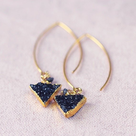 Black Druzy & Diamond Earrings - Modern Earrings
