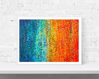 Turquoise & Orange Abstract Wall Art Print - 'fiesta' - Orange And Blue Impressionist Art Print - Modern Abstract Art Print By Louise Mead
