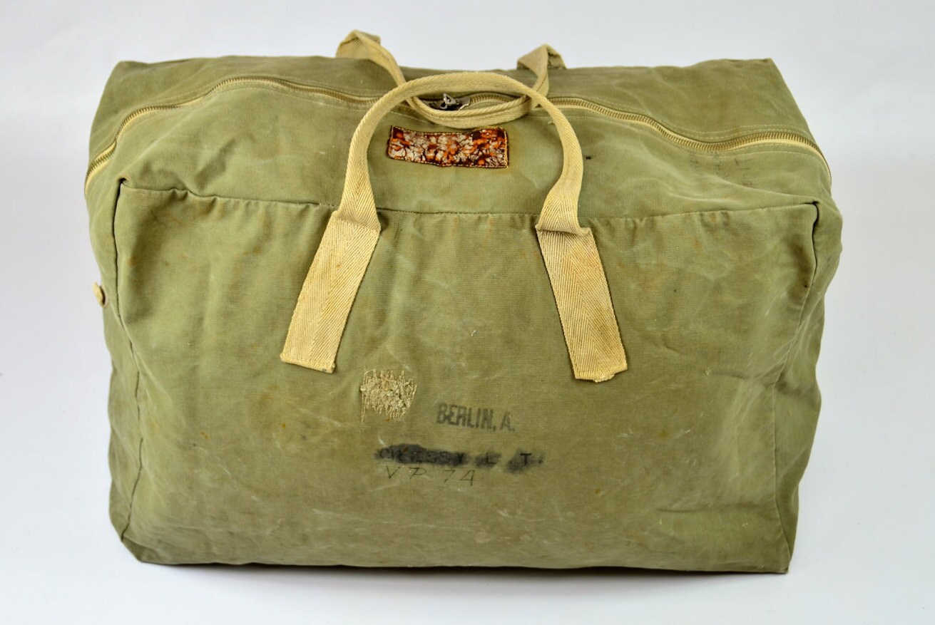 WW2 Aviator Duffle w/ Jerky Tag 1940s Air Force Canvas Duffle