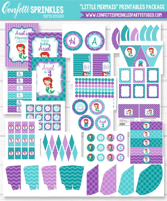 Diy Princess Ariel "Little Mermaid" Inspired Girls Birthday Party Digital Printable Party Package Il_570xn