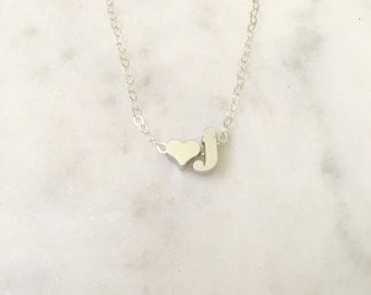 Children's Initial Necklace, Heart Initial Necklace, Letter Charm Necklace, Personalized Jewelry, Bridesmaid Necklace, Lowercase Initial