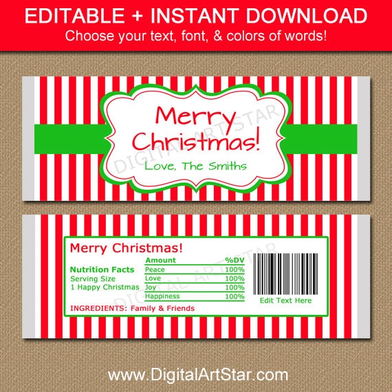 Printable Christmas Chocolate Bar Wrappers by digitalartstar