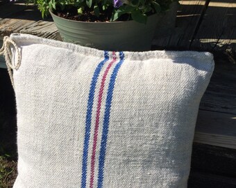 Grain Sack Pillow, Farmhouse Pillow, Farmhouse Decor, Farmhouse Cushion, Accent Pillow, Rustic Pillow, Cottage Pillow, Cottage Decor