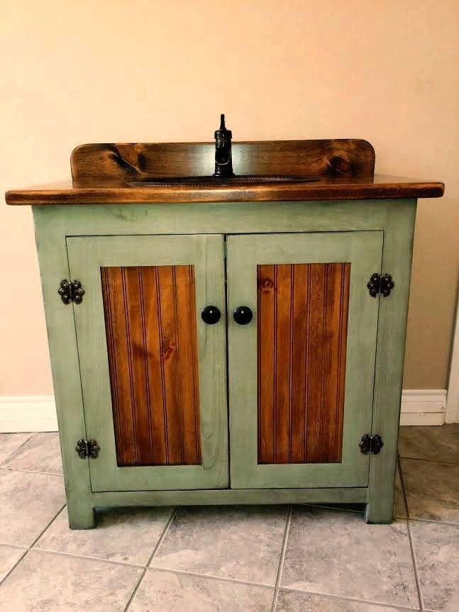 Country Pine Bathroom Vanity with Hammered Copper Sink: 36 ...