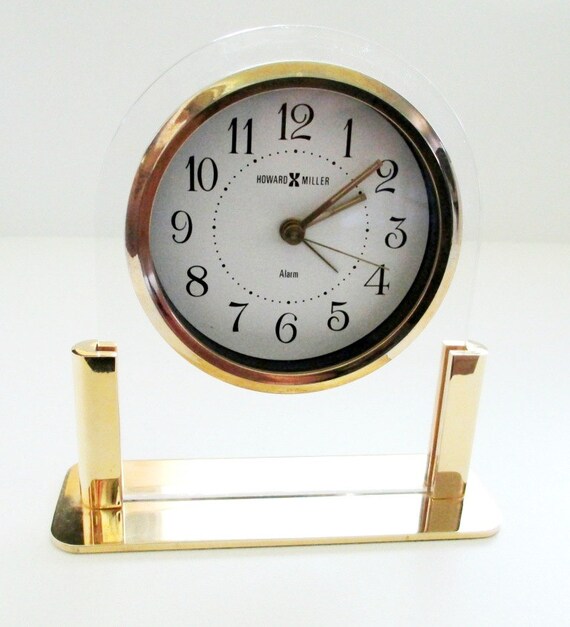 Retro Howard Miller Brass & Lucite Alarm Clock