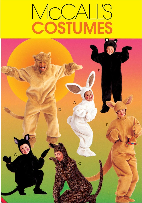 UNCUT Mens and Womens Animal Suit Costume Sewing Pattern McCall's 6106 Size XLarge Halloween Costume, Cat, Kangaroo, Tiger, Lion, Rabbit