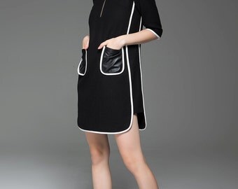 chanel dress, womens dresses, wool dress, mini dress, vintage dress, vintage dresses for women, black wool dress, winter dress, dress C778