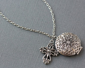 Cross Diffuser Necklace, Essential Oil Necklace, Stainless Steel Diffuser Necklace, Aromatherapy Locket, Oil Locket, Cross Necklace