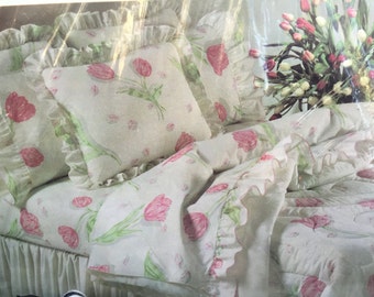 80's Utica La Belle Tulipe Twin Flat Sheet No Iron Percale design by Dennis Kyte - Sealed NIP