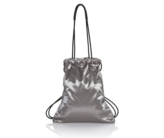 Designer Handbag metallic silver backpack purse multi-way