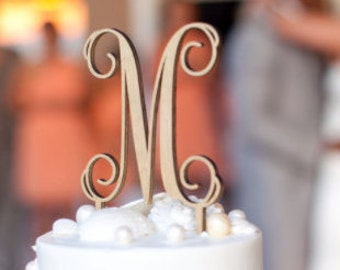 Wedding Cake Topper, Cake Topper, Initial Wedding Cake Topper, Script Initial Cake Topper, Script 5" Topper - UNFINISHED