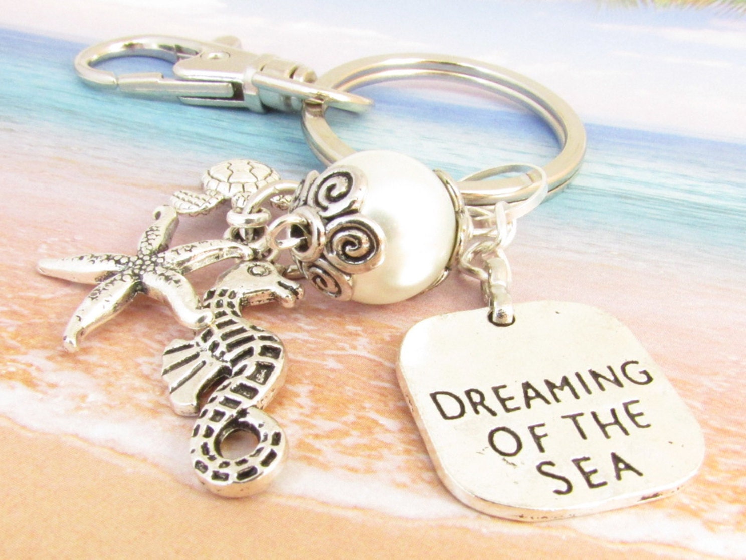 Beach Keychain Seahorse Keychain Nautical Keychain Starfish