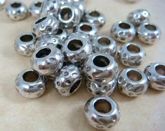 Spacer Bead - Large Hole Metal Bead - Silver Large Hole Bead (LFH10212Y) - 8mmx5mm, 3.5mm Hole - Antiqued Silver - Qty. 20