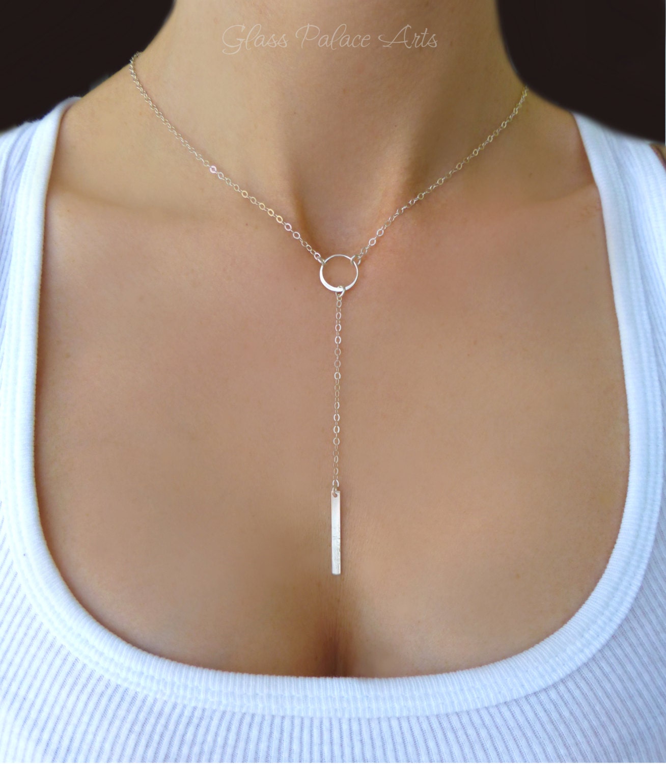 Sterling Silver Y Necklace Silver Lariat Necklace Long Bar 