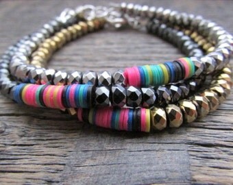 Bead Stack Bracelet, African Bead Bracelet, African Bracelet, Vegan Bracelet, Boho Bracelet, Gypsy Bracelet, Layer Bracelet, Women's Gift
