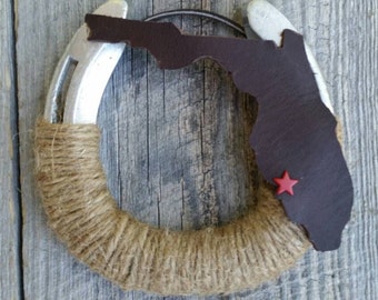Your State theme Decorated horseshoe, horse shoe decor, Western Decor Rustic Theme, Equestrian Decor