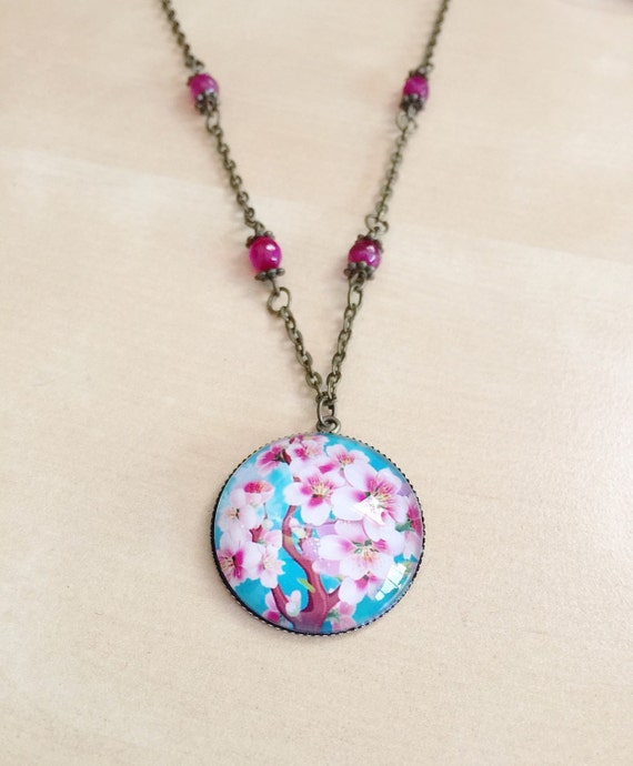 Cherry Blossom Necklace VintageInspired 30mm by BlueButtonBoho