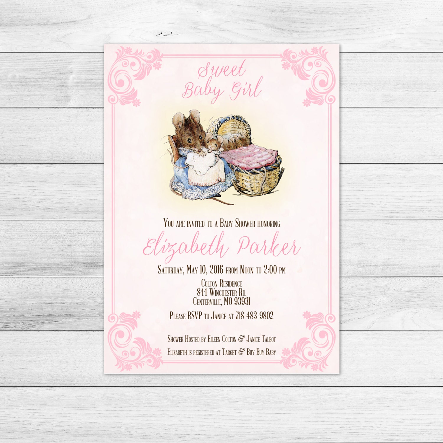 Beatrix Potter Baby Shower Invitation Pink Girl by Klutzybug