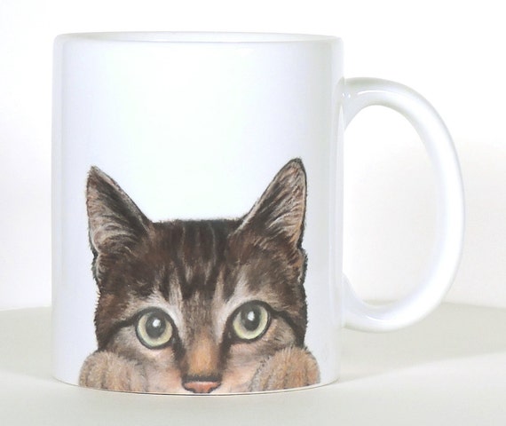 Cat Mug Tabby Cat Mug PeekABoo Mug Personalized Cat by ArtByJulene