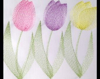 Tulip Flowers Embroidery Design Machine Embroidery Files in pes, dst, vip, jef, hus and vp3 Formats - Instant Download