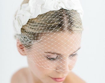 Birdcage Wedding French Netting Headpiece - "Chloe-Birdcage"