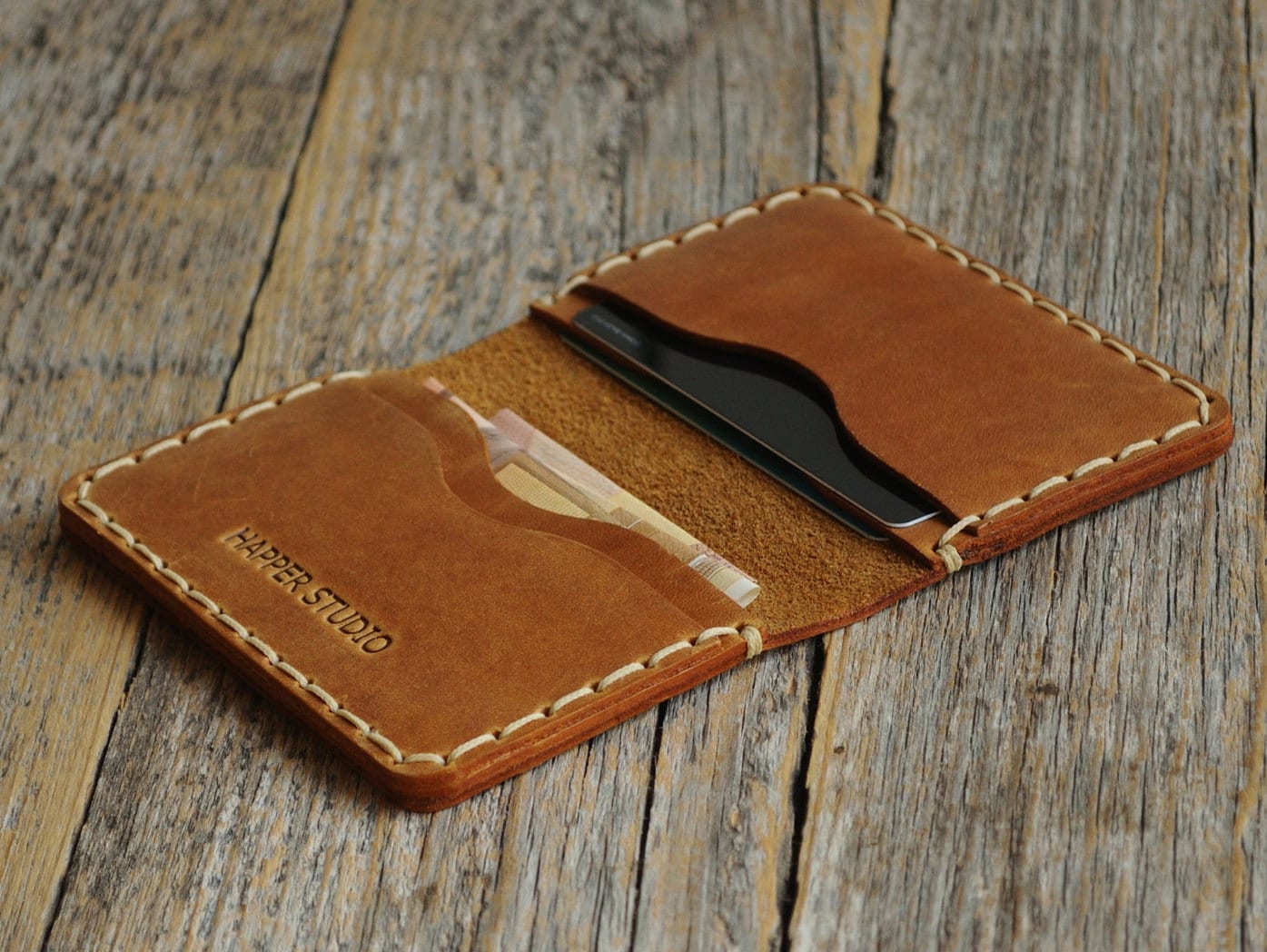 PERSONALIZED Tan Brown Leather Wallet. Credit Card Holder. Pockets for ...