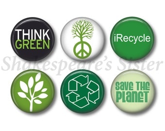 Think Green Magnets - Fridge Magnets - Eco-Friendly - 6 Magnets - 1.5 Inch Magnets - Kitchen Magnets