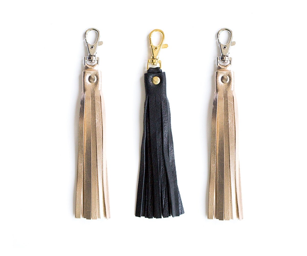 Black Gold Leather Tassel Keychain Gold Leather by gmaloudesigns